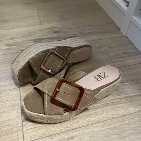 Zara Leather Platform Wedges with Tortoiseshell Buckle EUR 38 - Picture 7 of 9